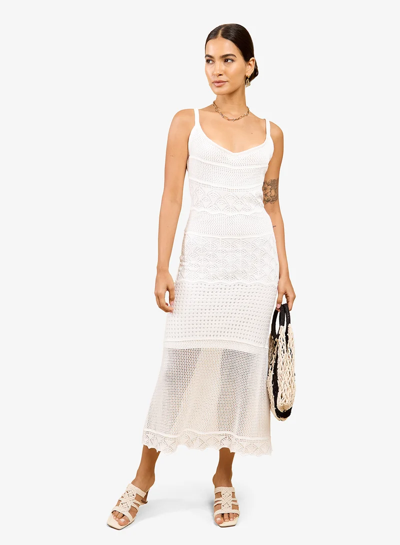 ليتل مسترس فستان ميدي كروشيه أبيض